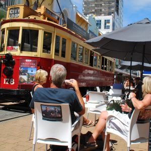 The Christchurch Tram passes diners