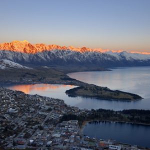 The setting sun highlights the Remarkables Range near Queenstown