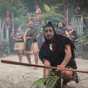 Maori Warrior welcoming visitors to Tamaki Village, Rotorua