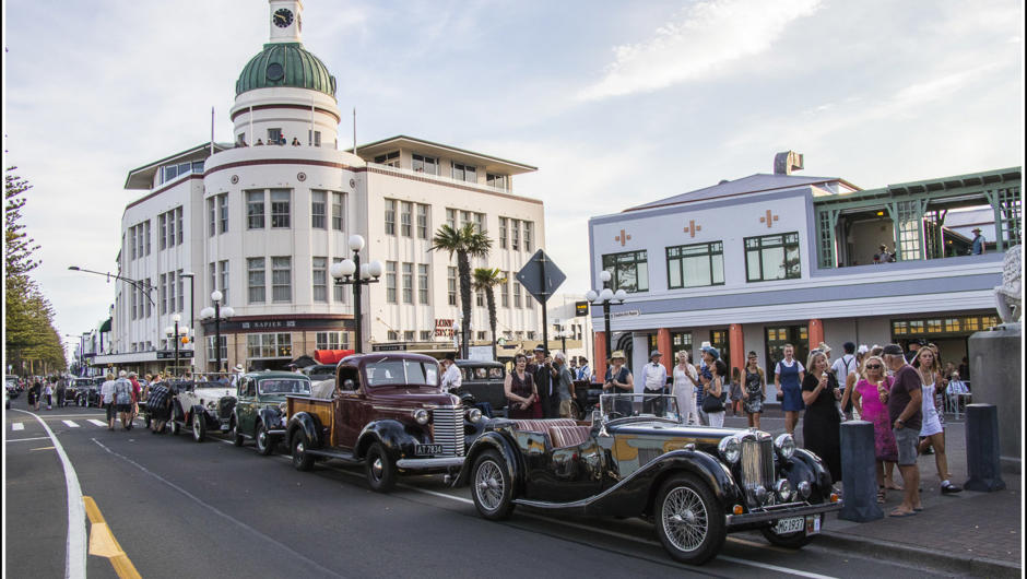 Vintage cars in Napier on Art Deco Festival weekend 