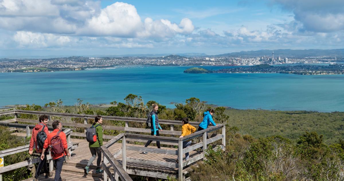 Rangitoto viewing point looking back to Auckland across the harbour